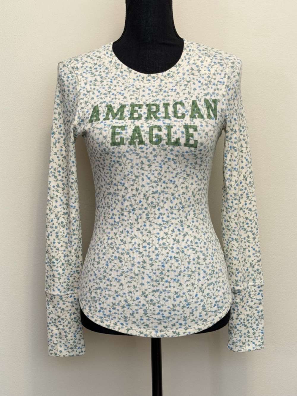 American Eagle Ditsy Floral Long-Sleeve Logo Top Women S Y2K Thermal Cottagecore